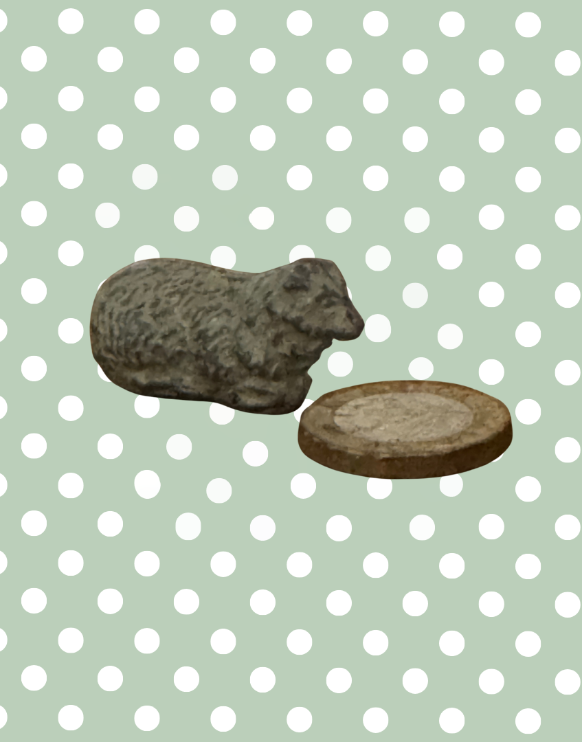 Small Laying Down Light Brown-Grey Sheep Figurine | Britains Ltd Vintage Lead Toy (1920s)