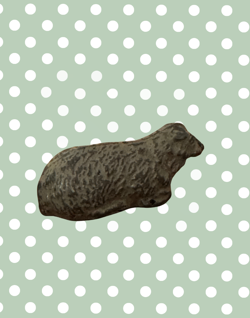 Small Laying Down Light Brown-Grey Sheep Figurine | Britains Ltd Vintage Lead Toy (1920s)