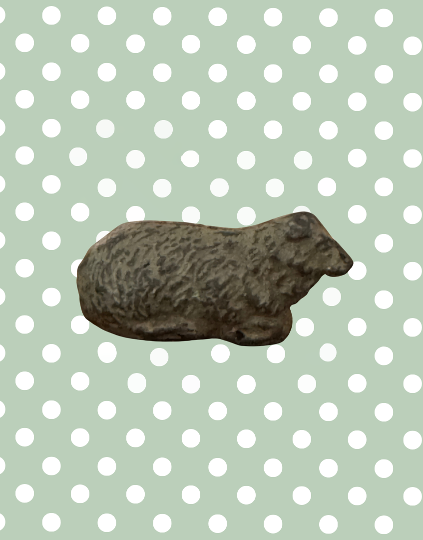 Small Laying Down Light Brown-Grey Sheep Figurine | Britains Ltd Vintage Lead Toy (1920s)