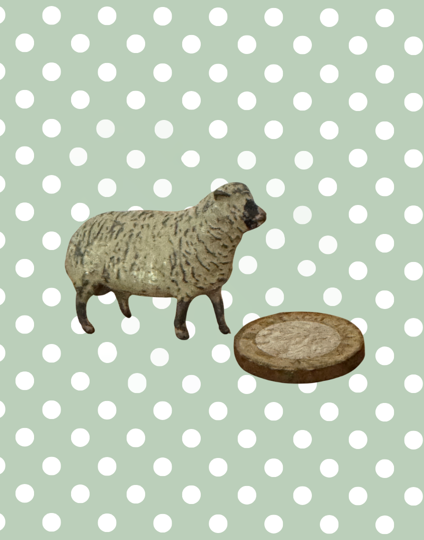 Small Standing Dark Beige Sheep Figurine | Britains Ltd Vintage Lead Farm Animal Toy (1920s)