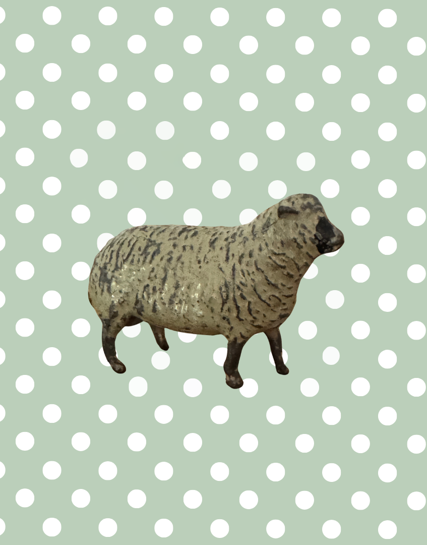 Small Standing Dark Beige Sheep Figurine | Britains Ltd Vintage Lead Farm Animal Toy (1920s)