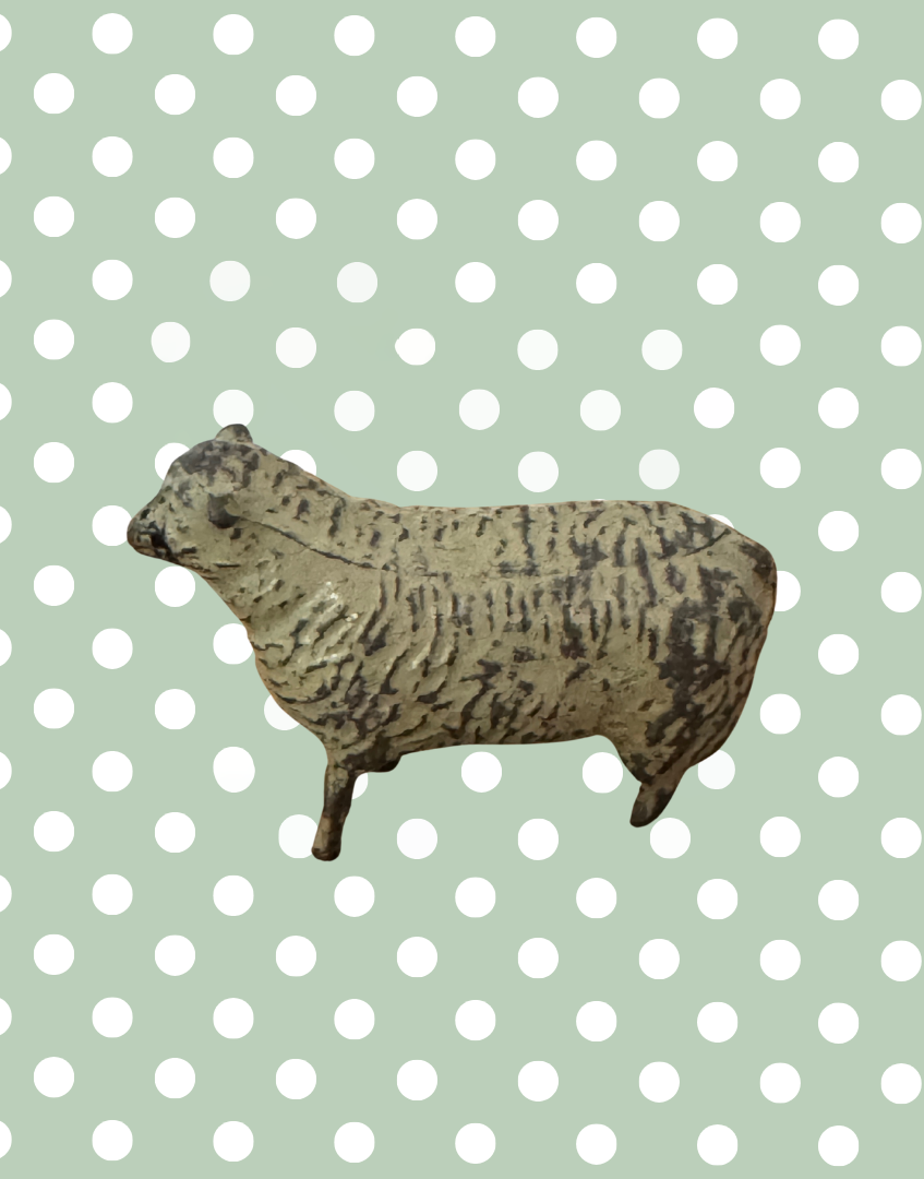 Small Standing Dark Beige Sheep Figurine | Britains Ltd Vintage Lead Farm Animal Toy (1920s)