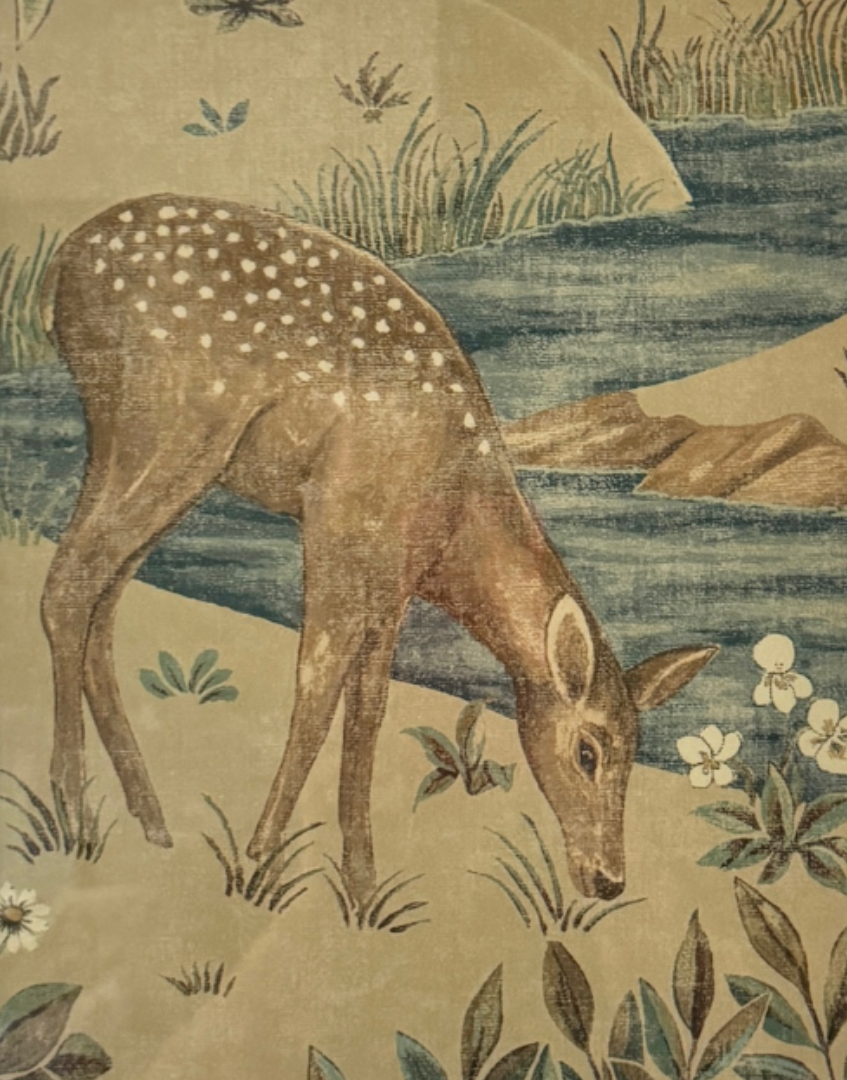 'The Brook' - Linen (Deer) Framed Print | William MorrisR epurposed Whimsical Art for Heritage Interiors