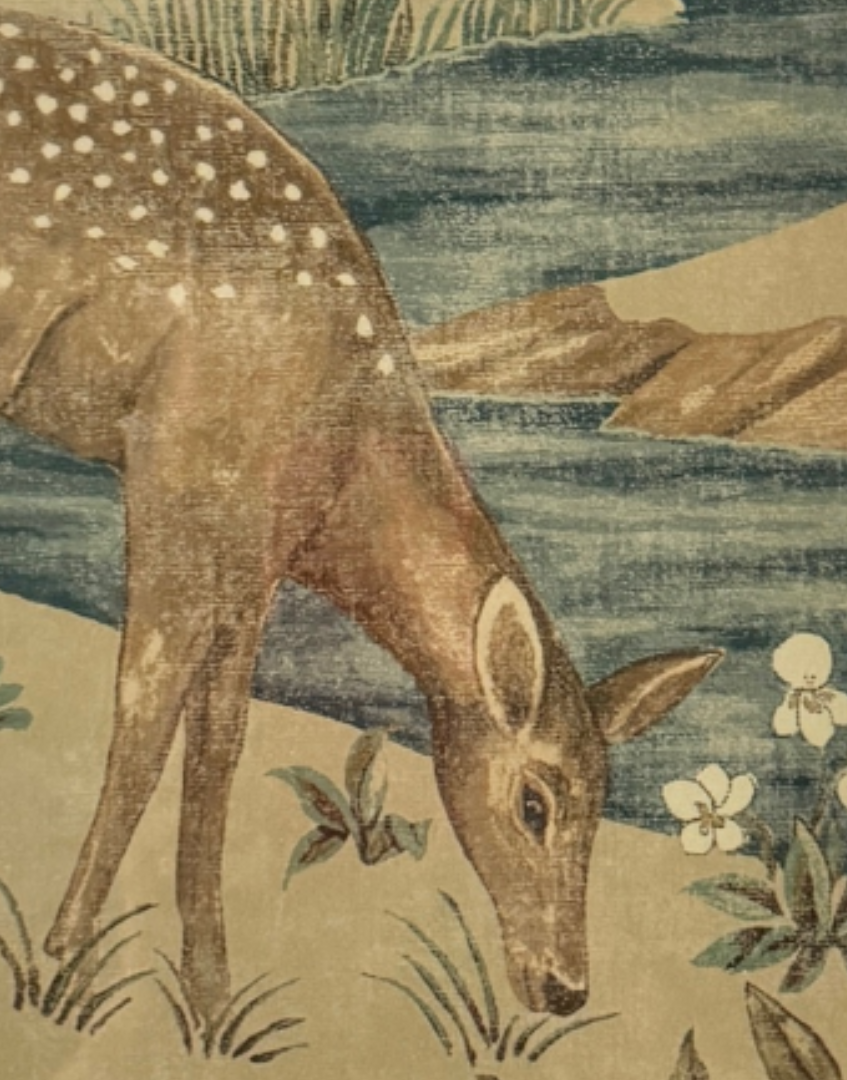 Close up detail of Morris & Co 'The Brook' - Linen Wallpaper Design