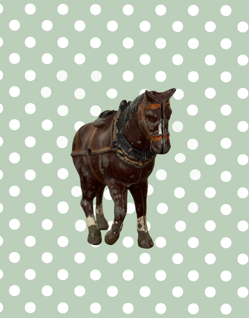 Large Standing Brown Working Cart Horse (Version 1) | Crescent Toys Vintage Lead Horse (England)