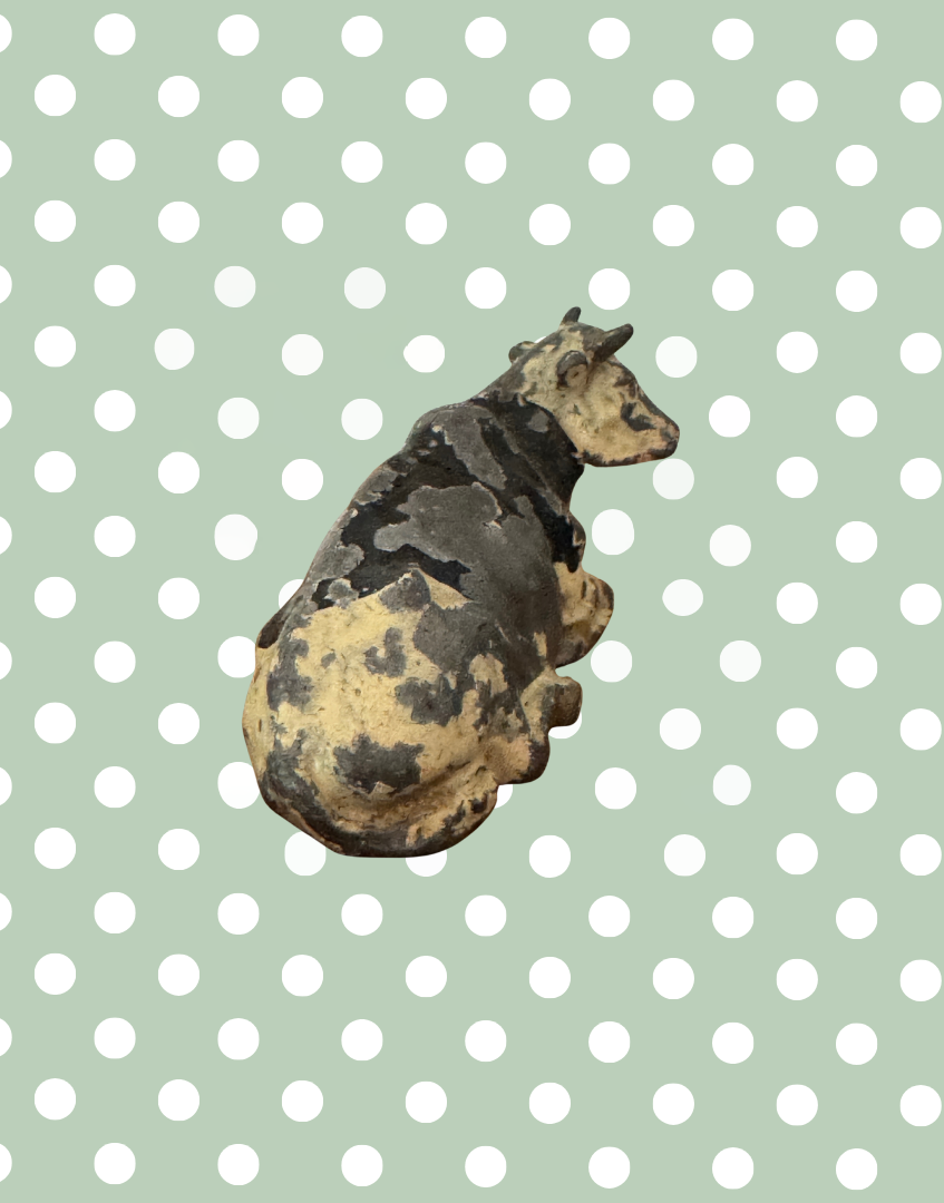 Large Laying Down Black & White Cow Figurine | Crescent Toys Vintage Lead Animal (England)