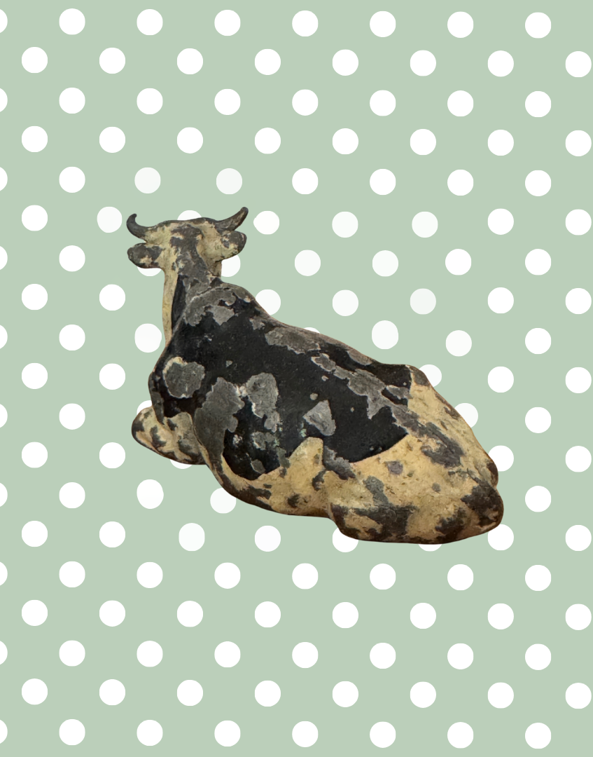 Large Laying Down Black & White Cow Figurine | Crescent Toys Vintage Lead Animal (England)