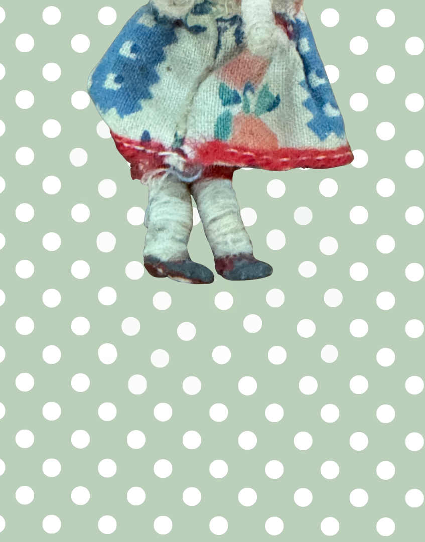 Rare Antique Dollhouse Lady Figure | Caco-Era Composition Head & Metal Shoes Doll Collectable