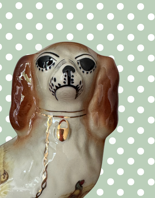 close up of arthur wood devon pottery vintage stafforshire dog