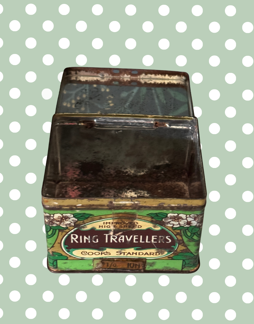 Vintage Cook & Co. Manchester Ring Travellers Tin | Art Nouveau Textile Advertising Tin with Angel Motif