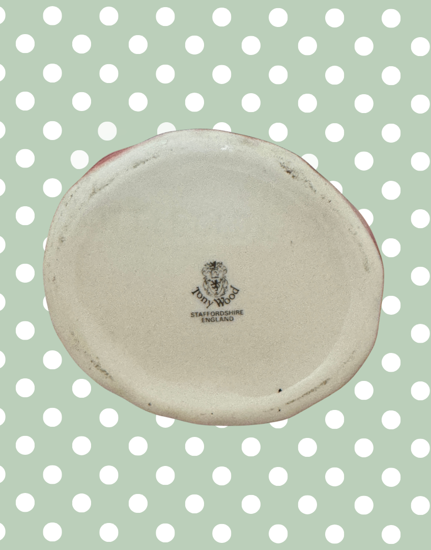 Base view of vintage mik creamer with Tony Wood Staffordshire pottery stamp