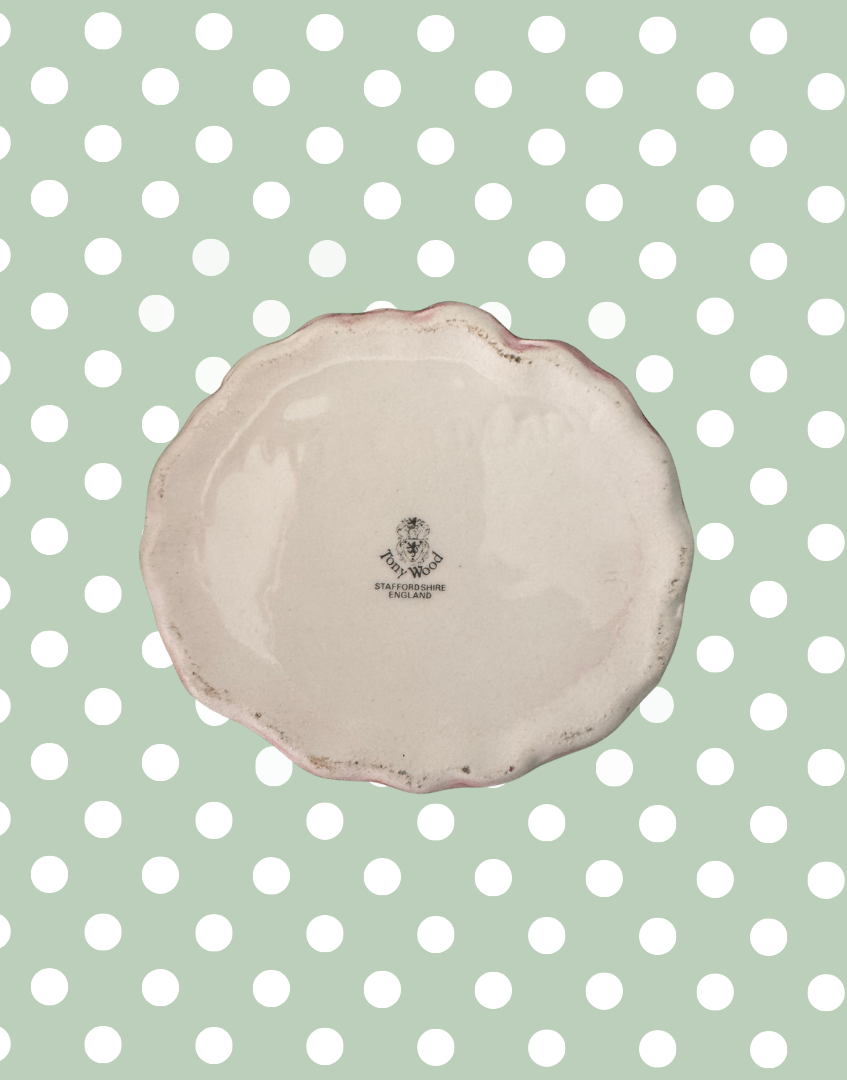 Base of Tony Wood pottery sugar bowl showing maker stamp