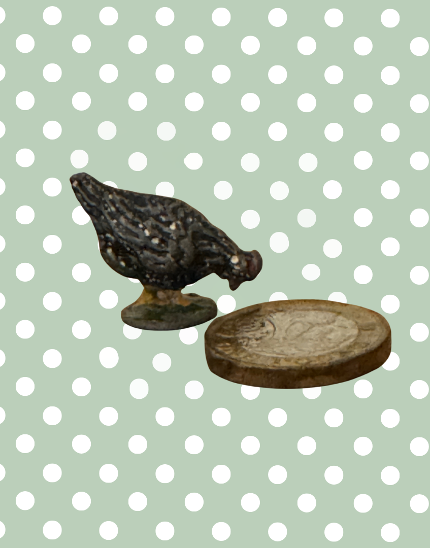 Miniature Black Chicken on Stand | Britains Ltd Vintage Lead Farm Animals & Countryside Figurine (1920s)