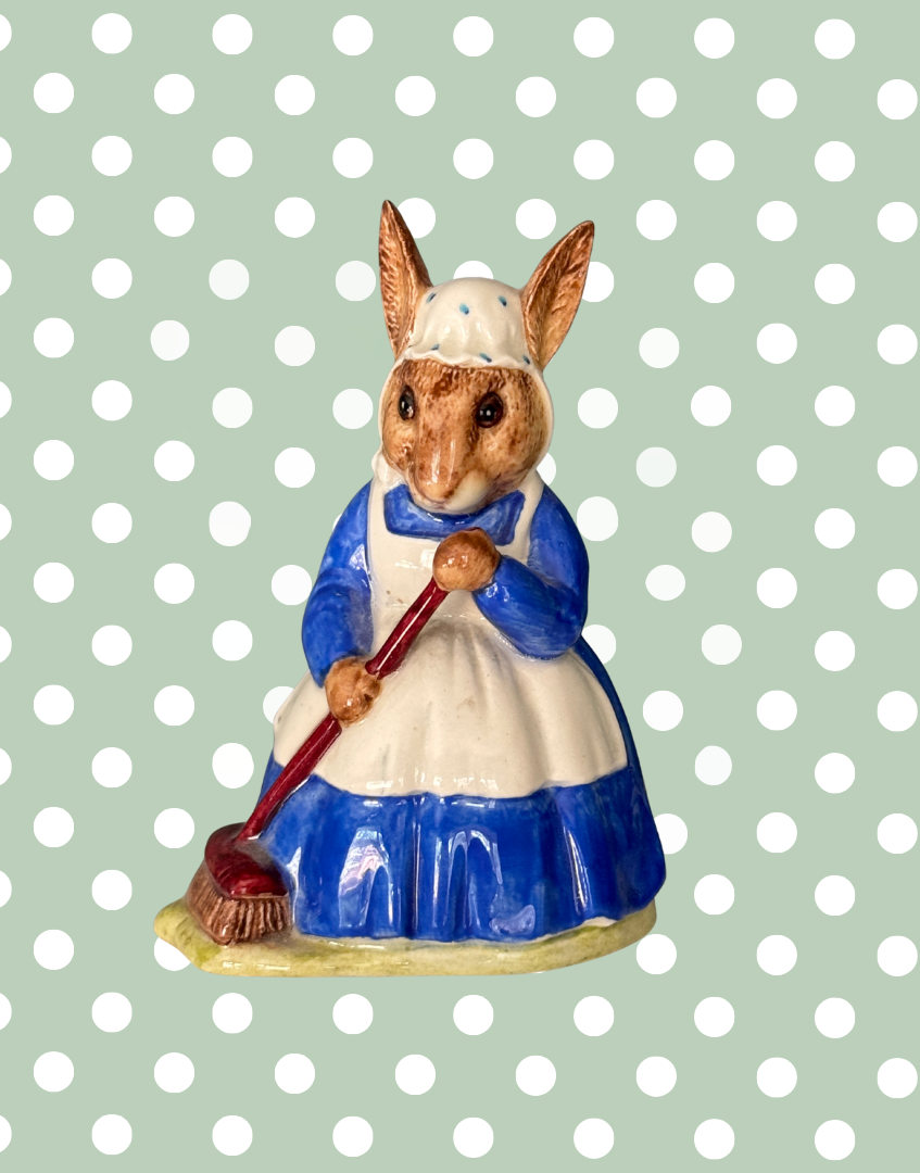 Royal Doulton Mrs Bunnykins “Clean Sweep” DB6 | Endearing Beatrix Potter Rabbit Figurine, 1972