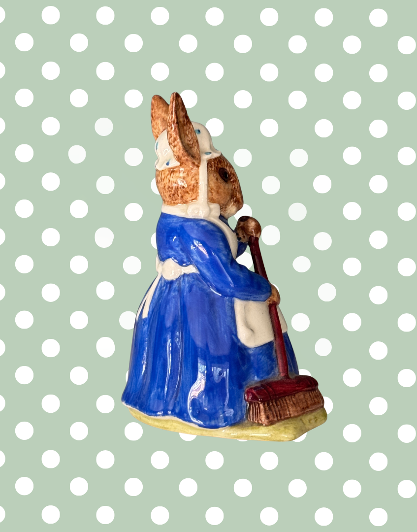 Royal Doulton Mrs Bunnykins “Clean Sweep” DB6 | Endearing Beatrix Potter Rabbit Figurine, 1972