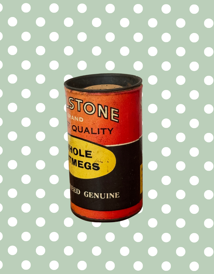 Very Rare Vintage Millstone Whole Nutmegs Tin | Small Kitchenalia Collectable with Grater & Retro Typography