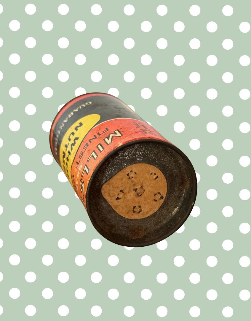Very Rare Vintage Millstone Whole Nutmegs Tin | Small Kitchenalia Collectable with Grater & Retro Typography