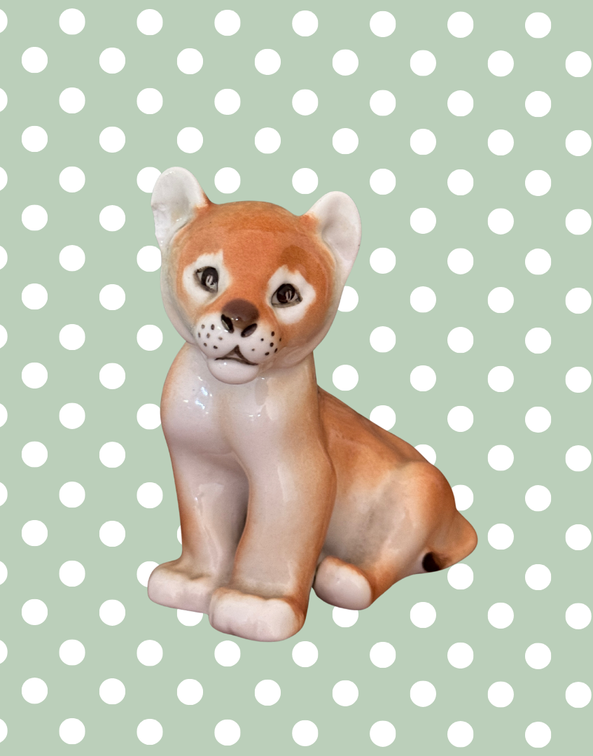 Lomonosov Sweet Porcelain Lion Cub Figurine | Vintage Russian Animal Figure