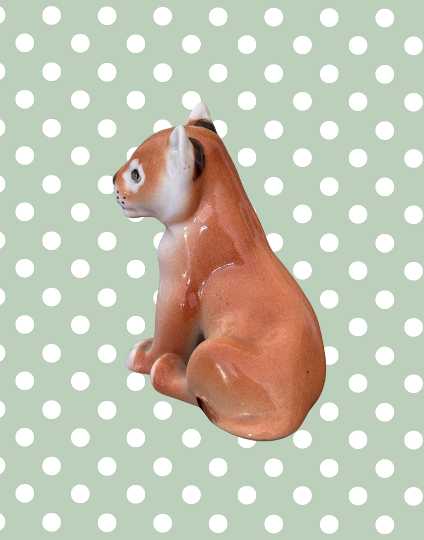 Lomonosov Sweet Porcelain Lion Cub Figurine | Vintage Russian Animal Figure