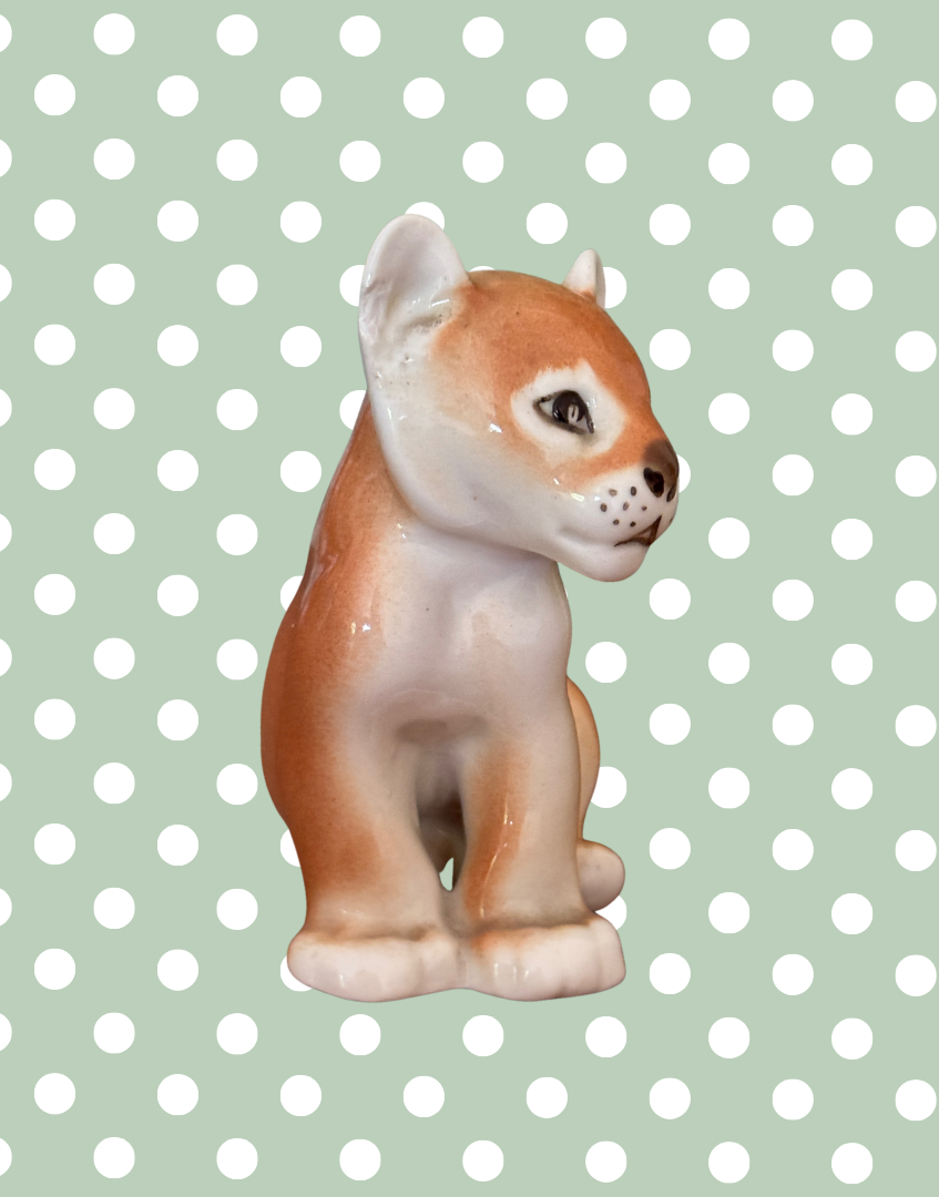 Lomonosov Sweet Porcelain Lion Cub Figurine | Vintage Russian Animal Figure