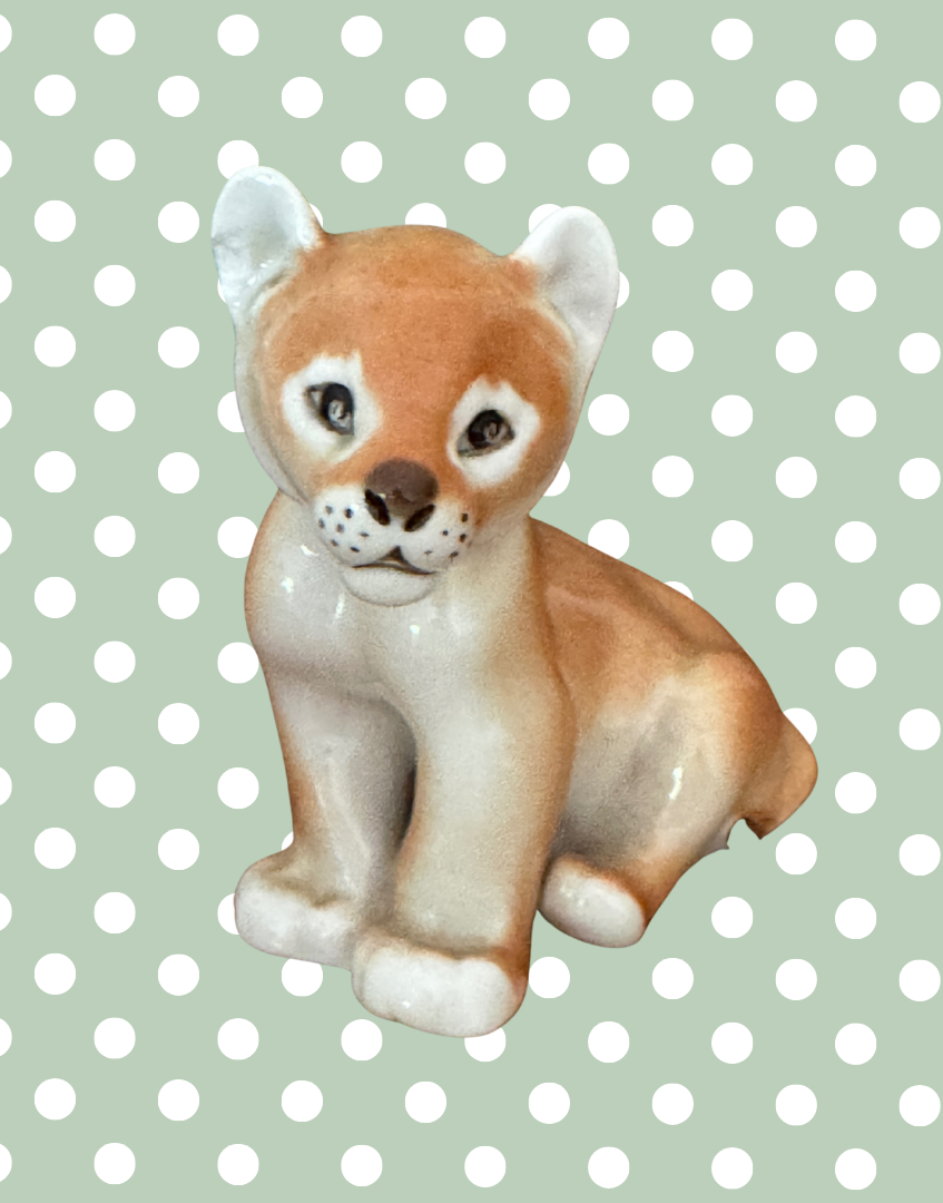 Lomonosov Sweet Porcelain Lion Cub Figurine | Vintage Russian Animal Figure