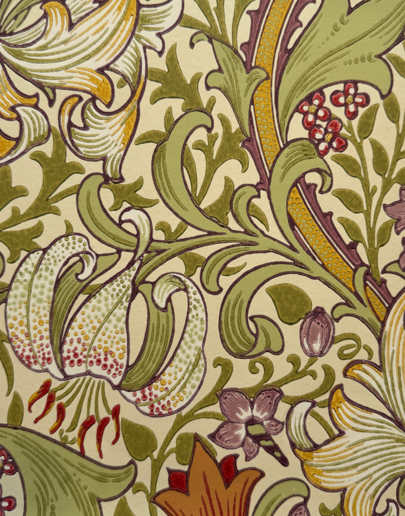 Golden Lily (Olive & Russet) | William Morris Framed Wall Art with Original Wallpaper Sample