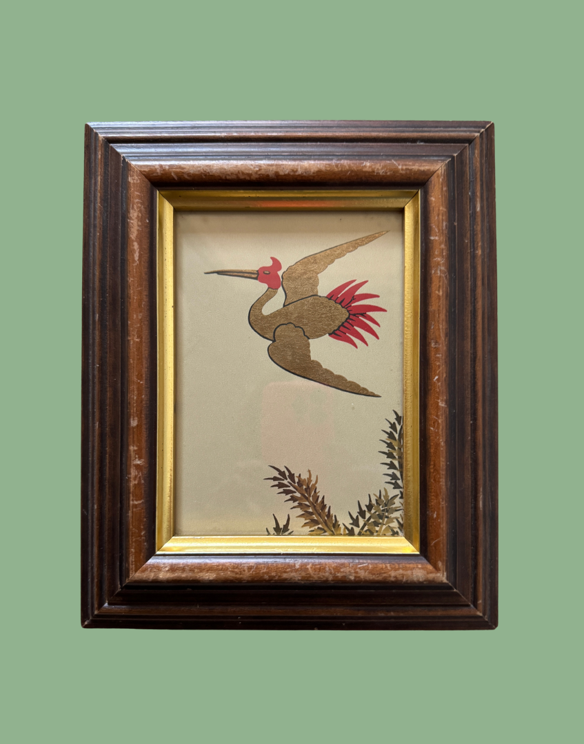 Osborne & Little 'Jagmandir' | Sand Gold Crane & Foliage Framed Print in Brown & Gold Vintage Frame