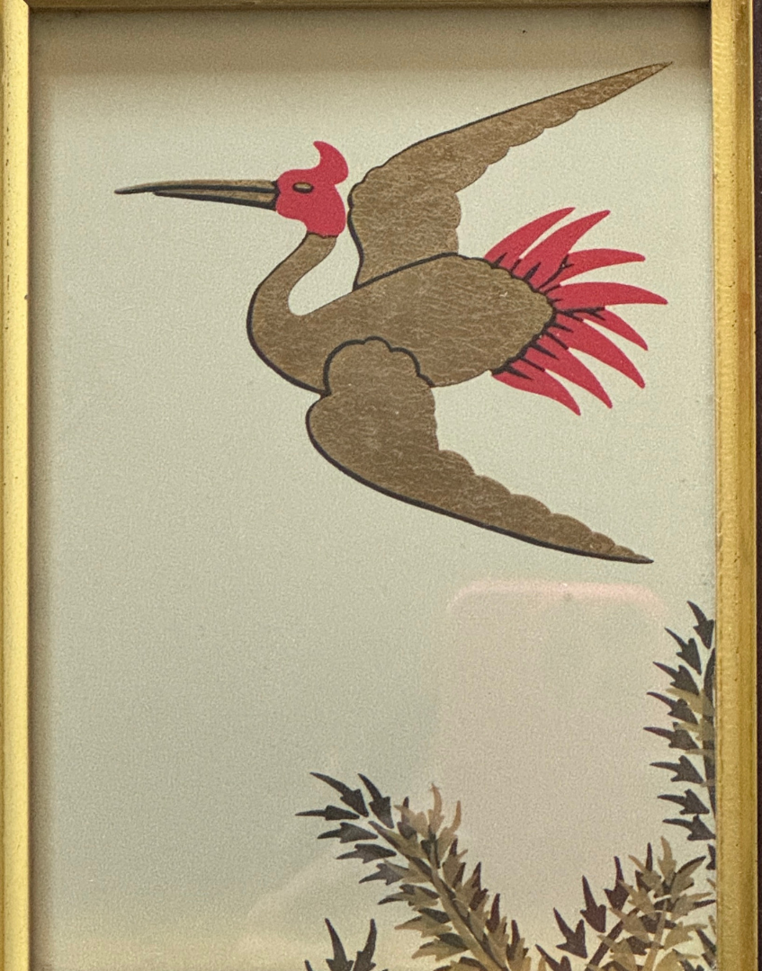 Osborne & Little 'Jagmandir' | Sand Gold Crane & Foliage Framed Print in Brown & Gold Vintage Frame