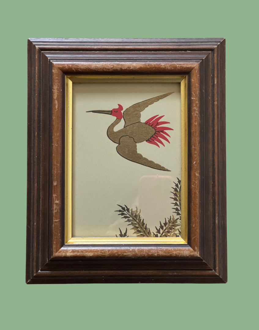 Osborne & Little 'Jagmandir' | Sand Gold Crane & Foliage Framed Print in Brown & Gold Vintage Frame