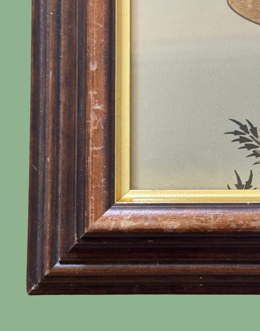 Osborne & Little 'Jagmandir' | Sand Gold Crane & Foliage Framed Print in Brown & Gold Vintage Frame