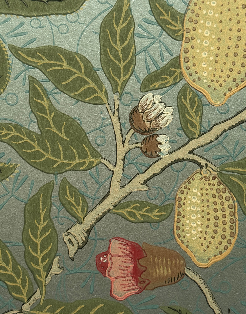 Close up Detail of 'Fruit - Slate & Thyme' William Morris Heritage Wallpaper Decor