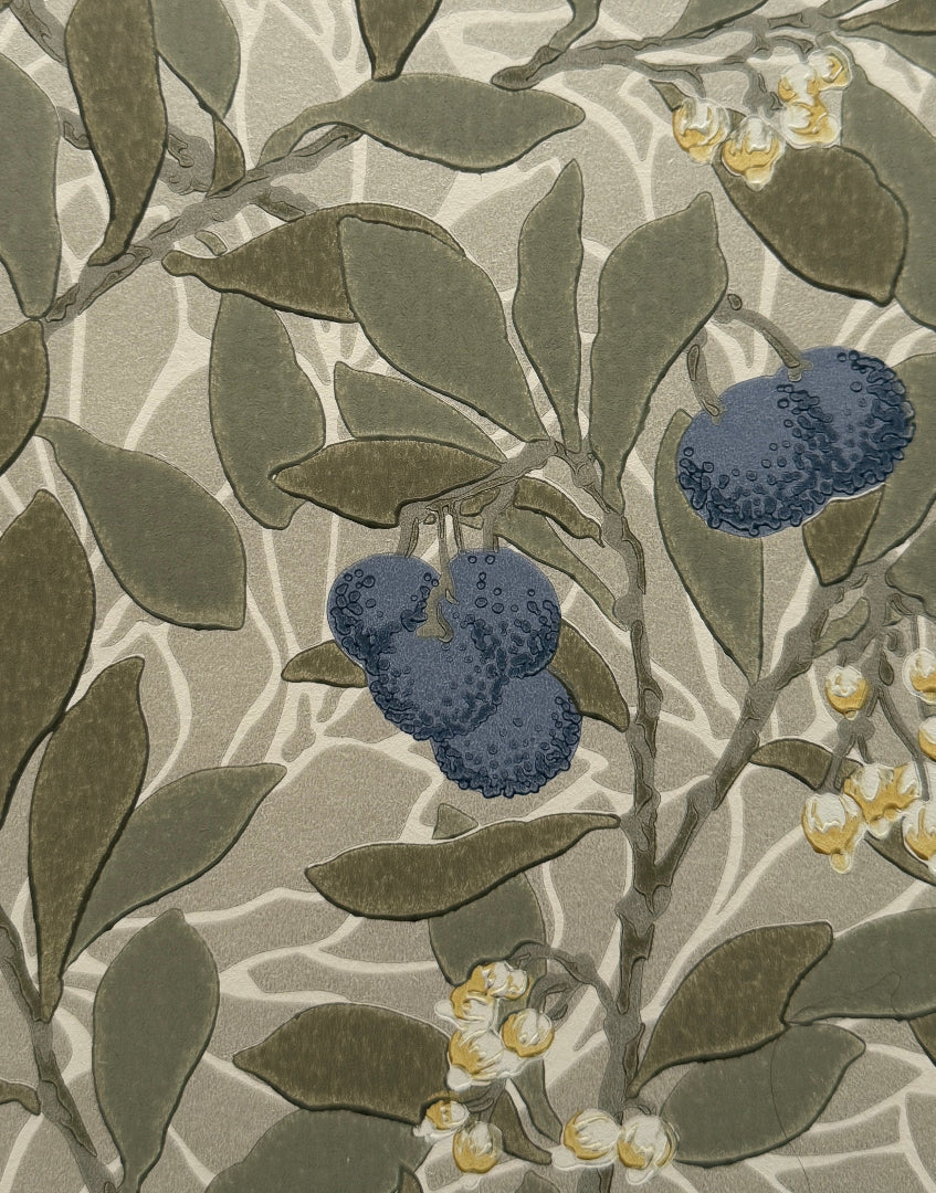 ‘Arbutus – Silver & Cobalt’ William Morris Unique Sample Art Work | Hand Framed Vintage Morris & Co. Floral Wallpaper Wall Art