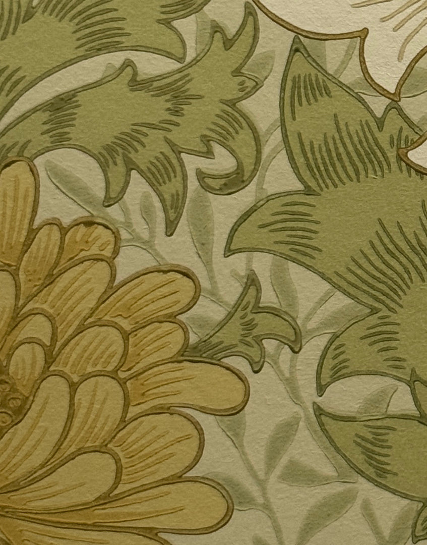 ‘Chrysanthemum – Pale Olive’ William Morris Unique Framed Print | Vintage Floral Unique Wallpaper Wall Art