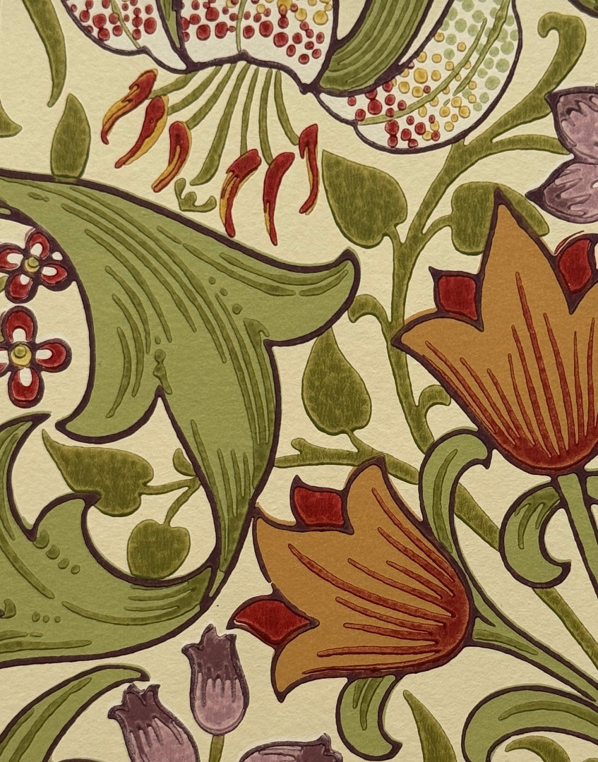 'Golden Lily – Olive & Russet’ Vintage Morris & Co. Wall Art | Decorative Framed William Morris Floral Print