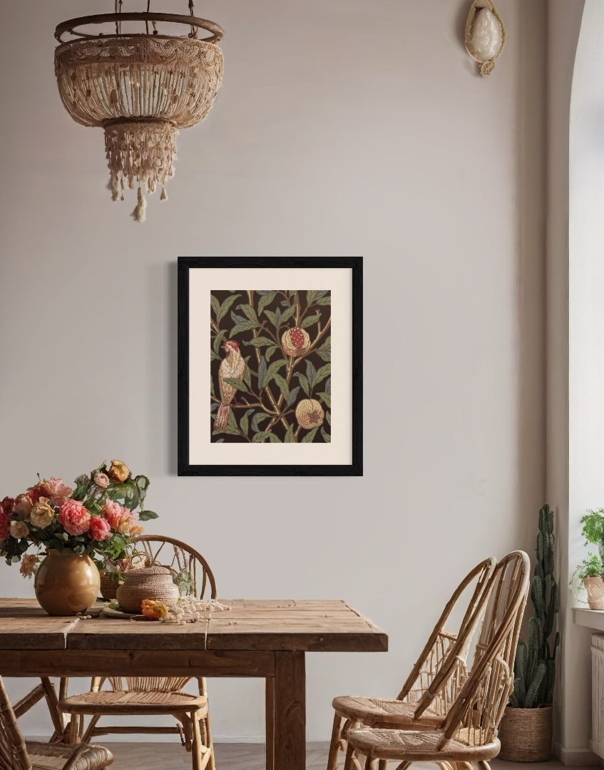 Framed Print - William Morris ‘Bird & Pomegranate - Charcoal & Sage' Vintage Wall Decor | Classic Wall Art Collection