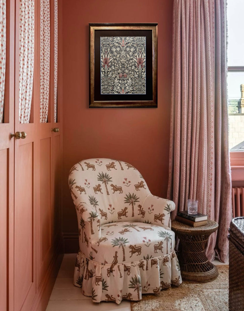 Framed Print - William Morris ‘Snakeshead - Charcoal & Spice' Vintage Wall Art | Dark Botanicals Wall Art Collection