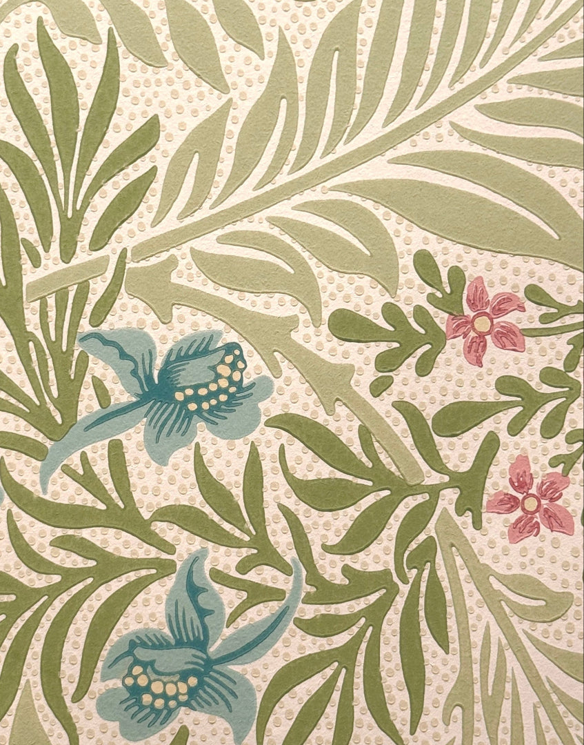 'Larkspur – Green & Coral’ Pretty Morris & Co. Unique Framed Print | William Morris Summer Floral Wall Art