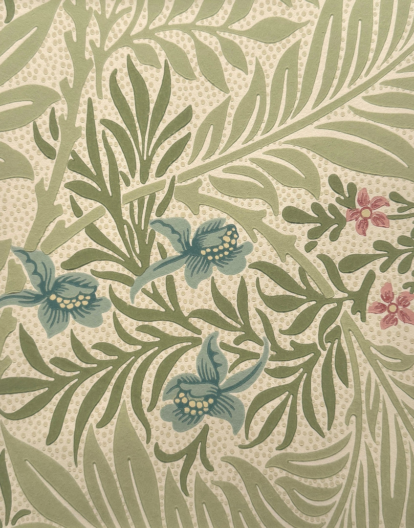 'Larkspur – Green & Coral’ Pretty Morris & Co. Unique Framed Print | William Morris Summer Floral Wall Art