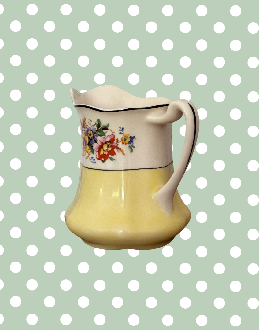 Johnson Bros Pareek ‘Lombardy’ Floral Yellow Jug | Vintage English Pretty Milk Creamer 1930s-1940s
