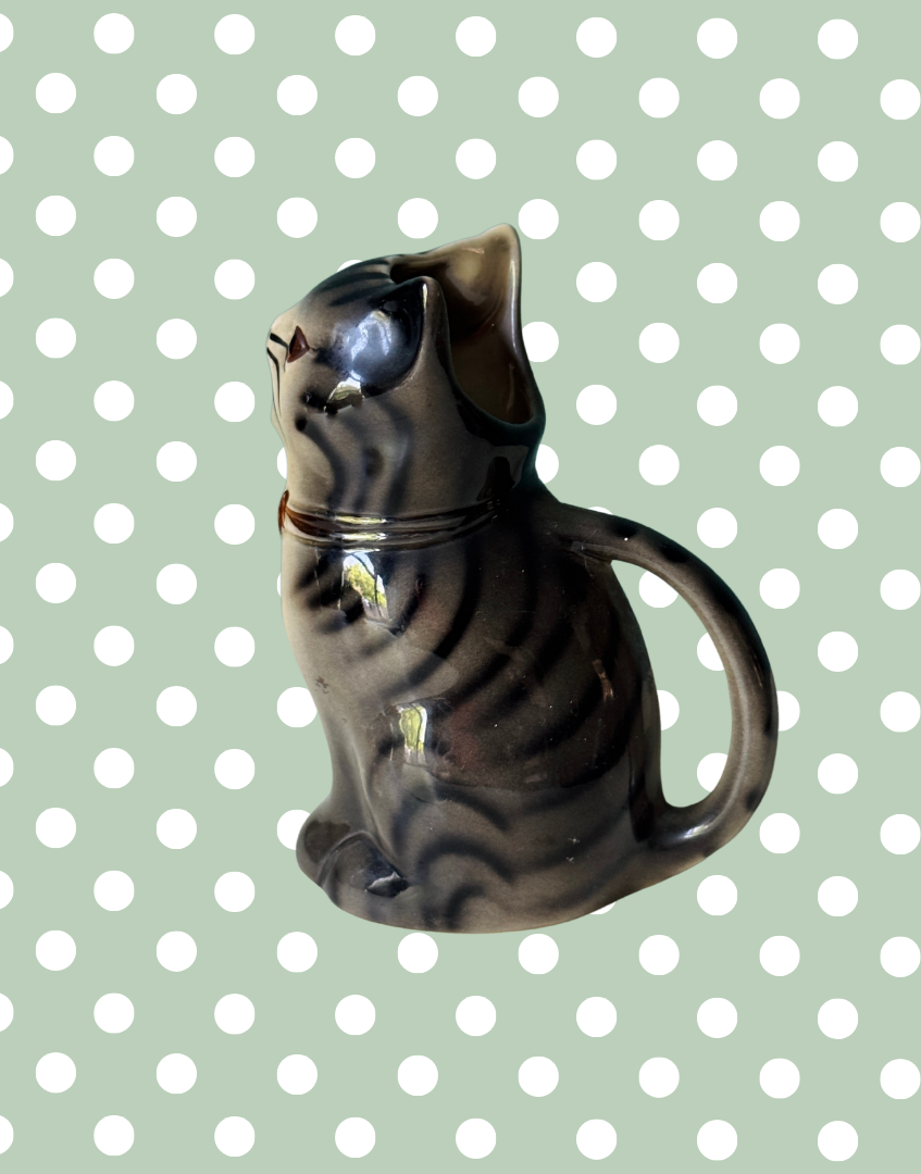 Characterful Grey Tabby Cat Jug | Vintage Tony Wood Staffordshire Pottery Collectible