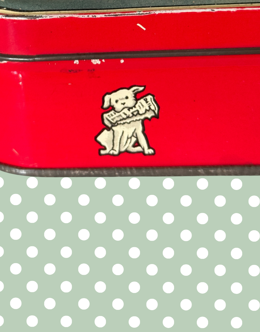 1950s Benson’s Cheeky Puppy Vintage Tin | Mid-Century Confectionery Advertising Prop and Collectable