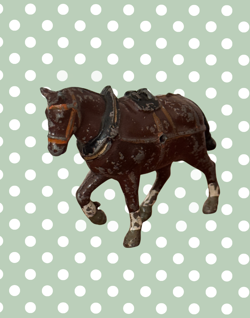 Large Standing Brown Working Cart Horse (Version 1) | Crescent Toys Vintage Lead Horse (England)