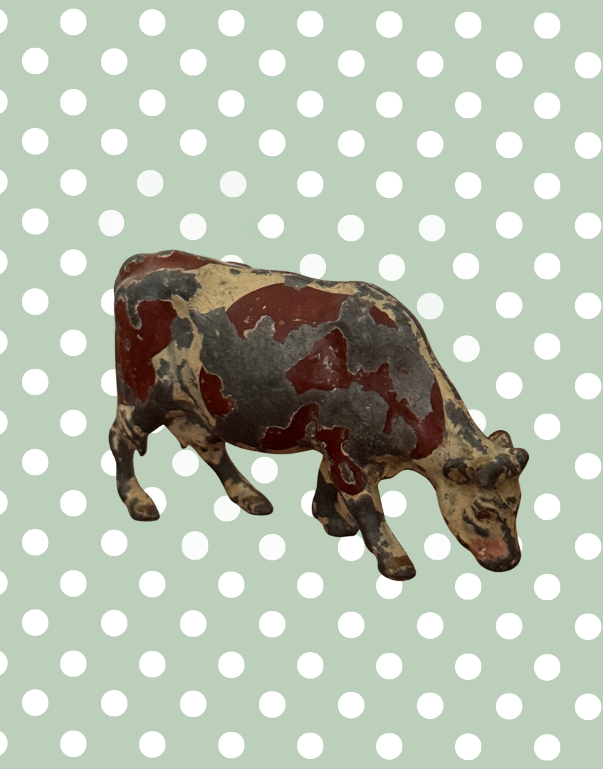 Large Standing Brown & White Cow Figurine | Crescent Toys Vintage Lead Farm Animal (England)