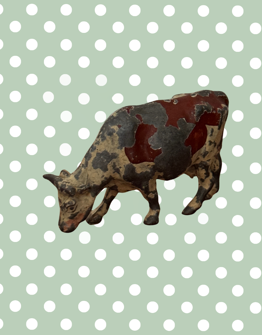 Large Standing Brown & White Cow Figurine | Crescent Toys Vintage Lead Farm Animal (England)