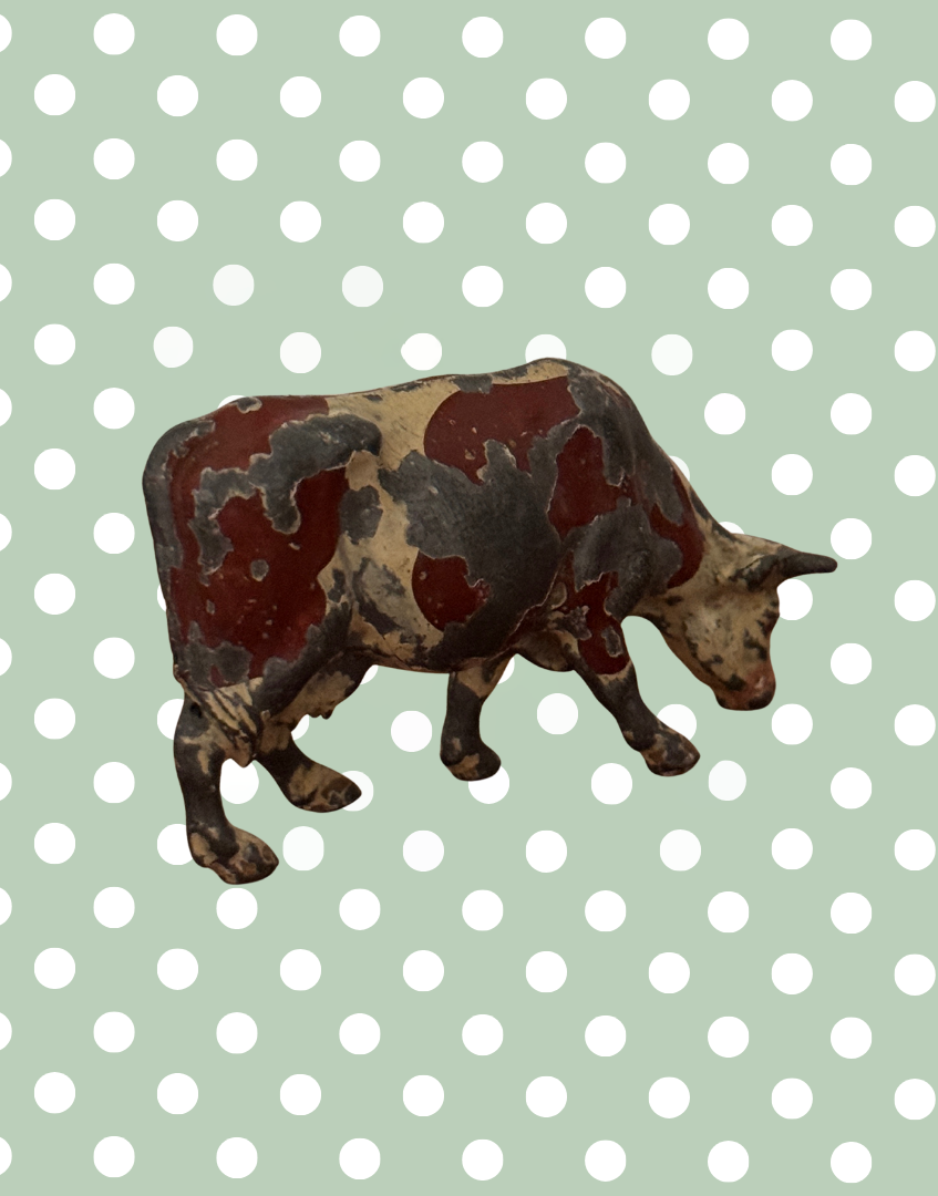 Large Standing Brown & White Cow Figurine | Crescent Toys Vintage Lead Farm Animal (England)