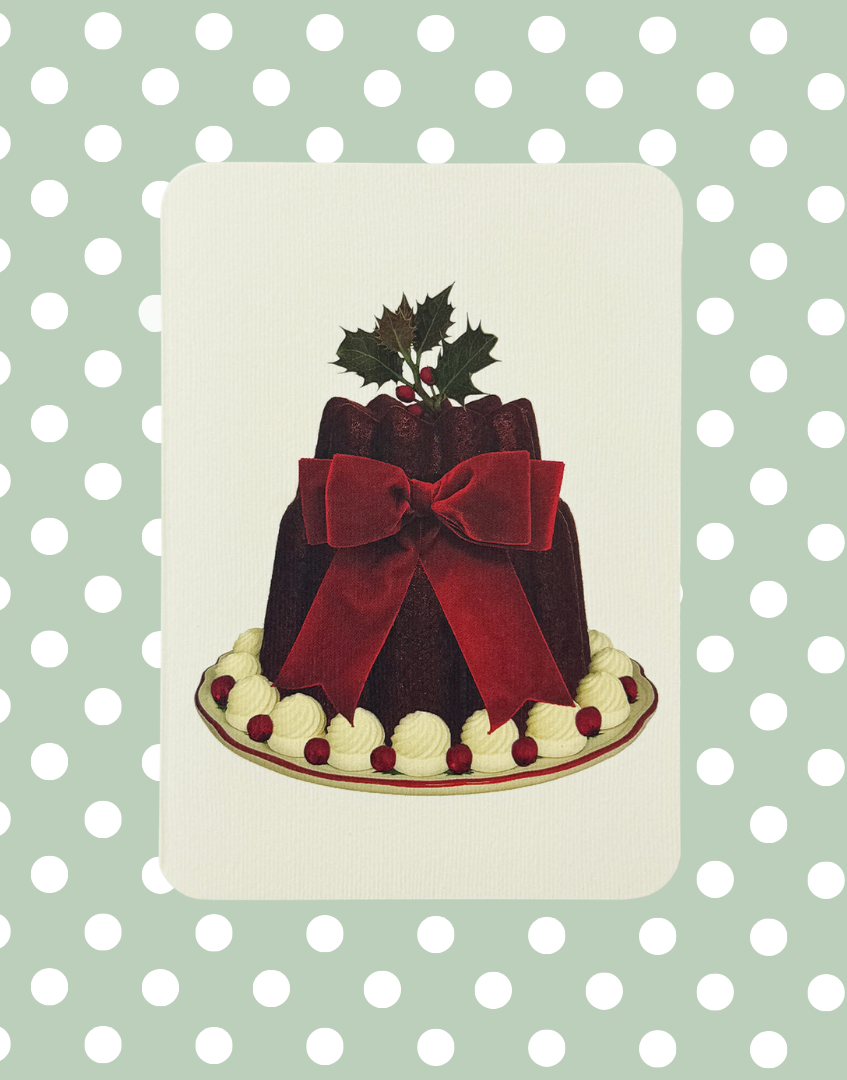 Christmas Plum Pudding Red Velvet Bow Greeting Card | Alexandra Simms for Canonbury Press