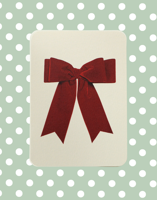 Classic Red Plush Velvet Bow Greeting Card Alexandra Simms for Canonbury Press
