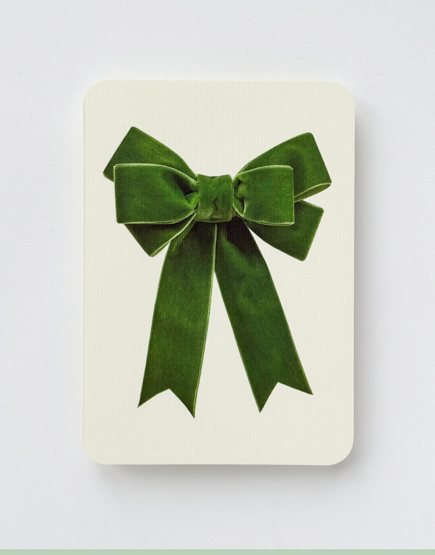 Green Plush Velvet Bow Christmas Greeting Card | Alexandra Simms for Canonbury Press