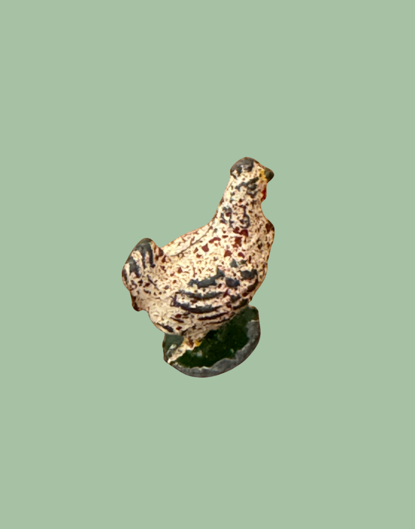 1920s Britains Hen Lead Farm Figure on Green Stand