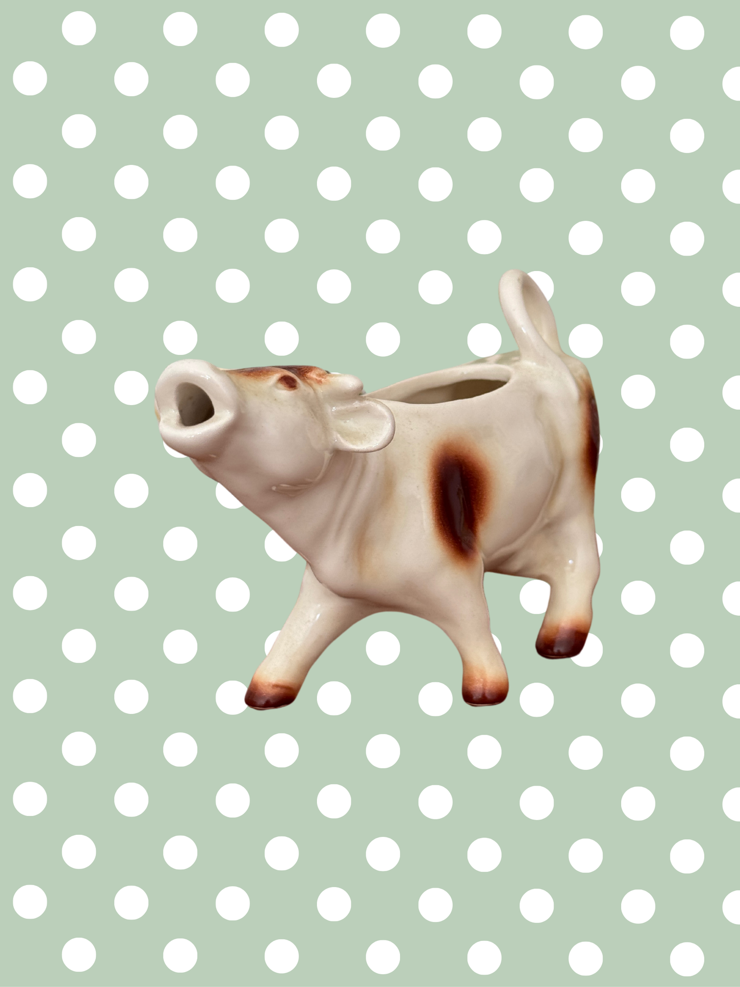 Large Mid-Century Cow Creamer with Brown Patchwork Design – Beautiful Characterful Cottagecore Vintage Piece